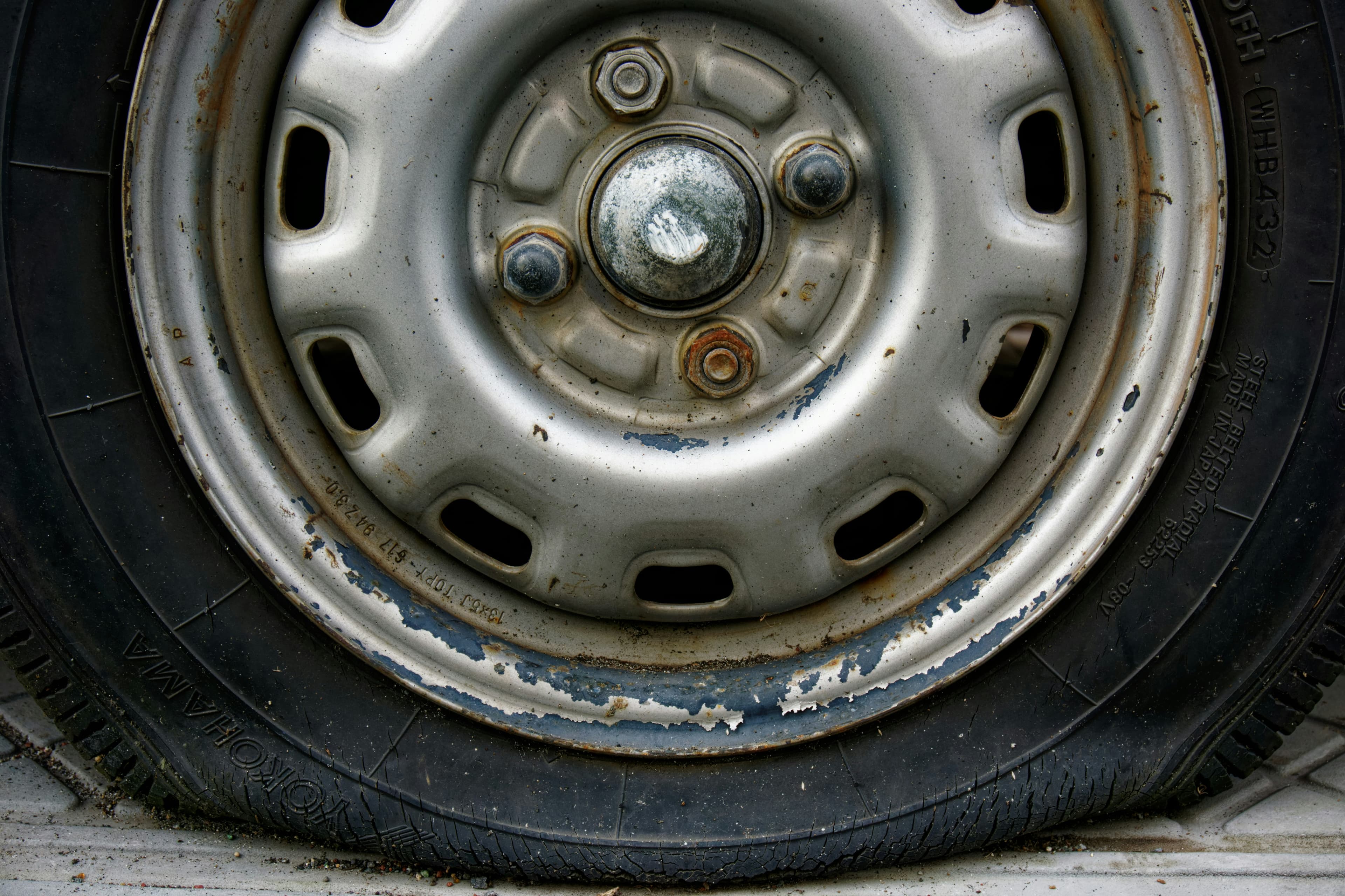 Close-up of a tire and rim